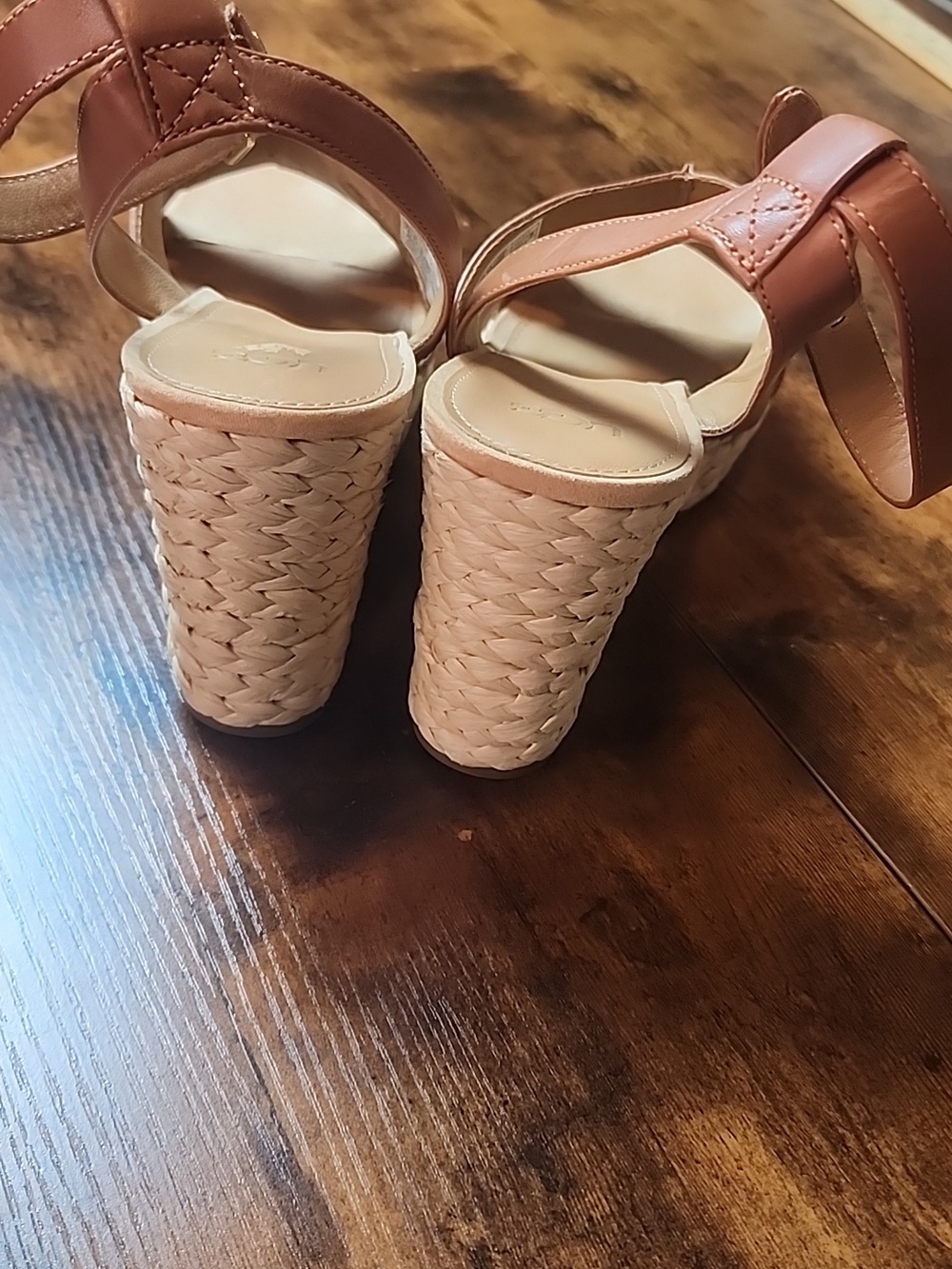 UGG | Women’s Careena Wedge Espadrille Brown Chestnut Leather Heels | US 9.5 - Picture 5 of 10